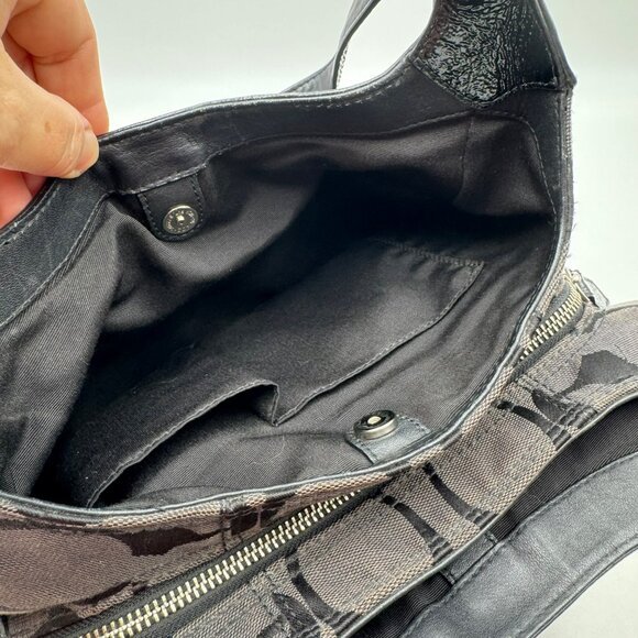 Coach Soho Signature Black Hobo Bag E1220-F19445 Dual Handles Zip Closure Iconic - Picture 10 of 11